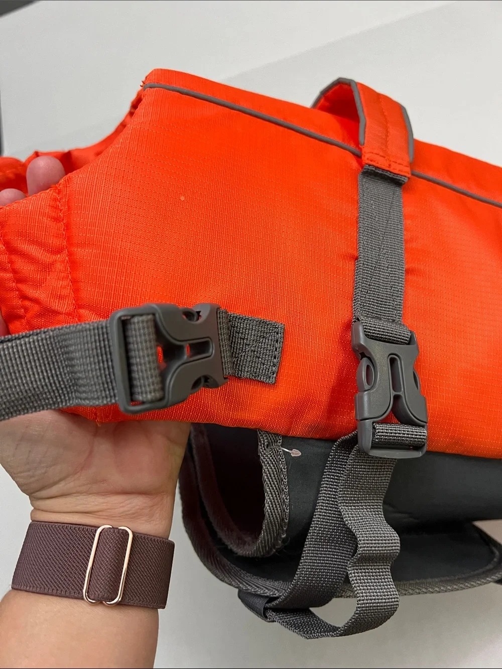 Outward Hound High-Visibility Orange & Gray Dog Life Jacket with Grab Handle L